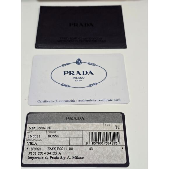 Authentic Prada Triangle Logo Plate Cosmetics Pouch Vera Nylon Rosso w/OrigCards - Picture 9 of 9